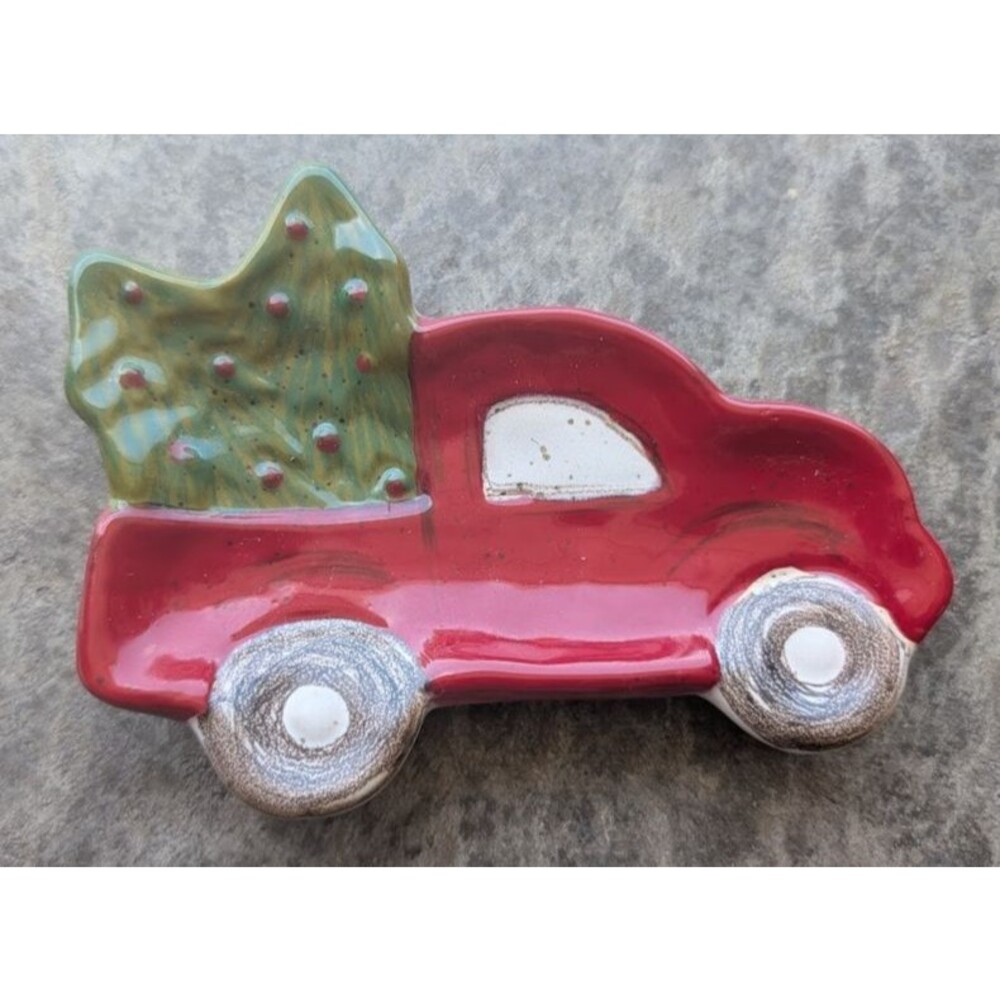 Mud Pie Vintage Red Truck Christmas Tidbit Plate